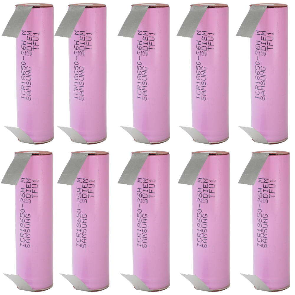 10x Akku für Bosch IXO/ISIO Samsung 18650 Zelle mit U-Lötfahne 2600mAh