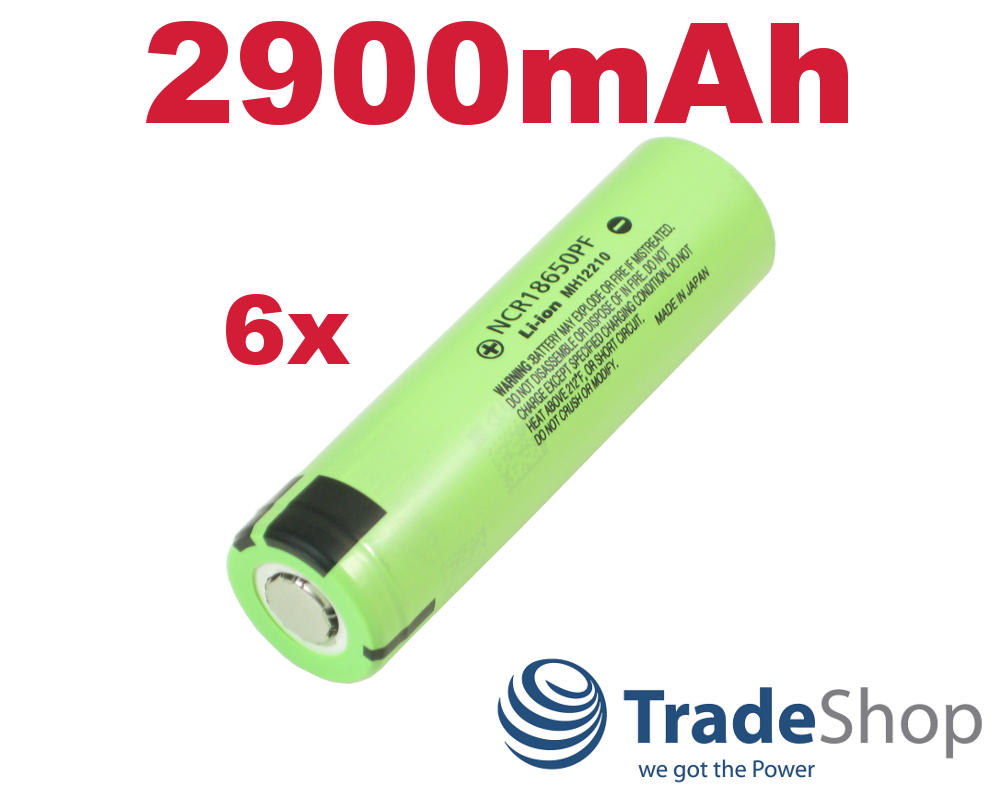 6x Panasonic Li-Ion Zelle Akku NCR18650PF 2900mAh 3,6V/3,7V