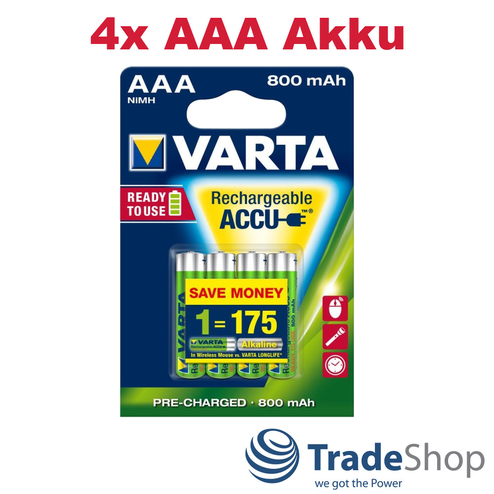 4x Varta AAA Micro Power Akkus Akku HR6 1,2Volt 4x 800mAh