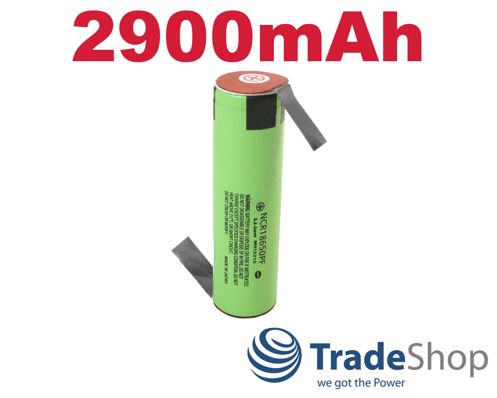 Panasonic Li-Ion Zelle Akku NCR18650PF 2900mAh 3,6V/3,7V mit Lötfahnen