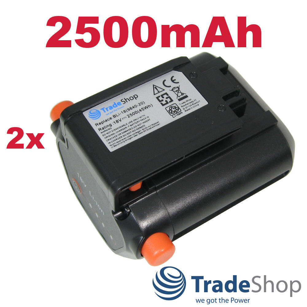 2x Trade-Shop AKKU 18V 2500mAh Li-Ion ersetzt Gardena BLi-18 09840-20