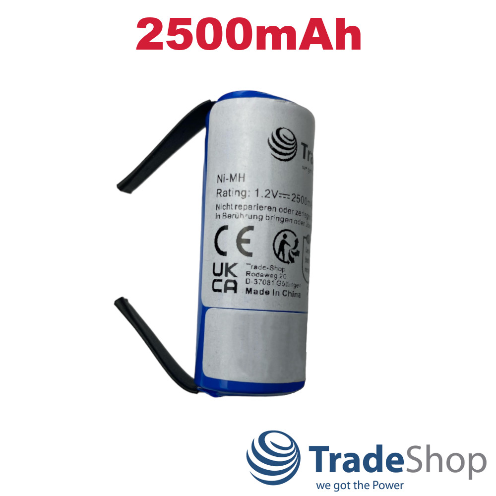 AKKU 2500mAh 1,2V Ni-MH 4/5A Zelle U-Lötfahne für Braun Triumph