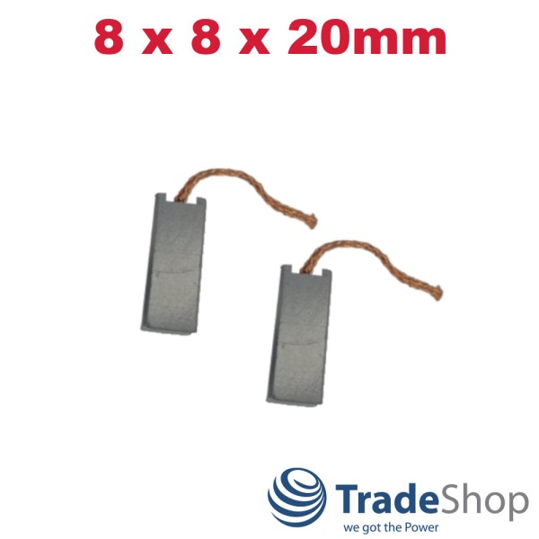 2x Motorkohlen Kohlebürsten 8x8x20mm für viele PKW KFZ Motoren 40mm Kabellänge