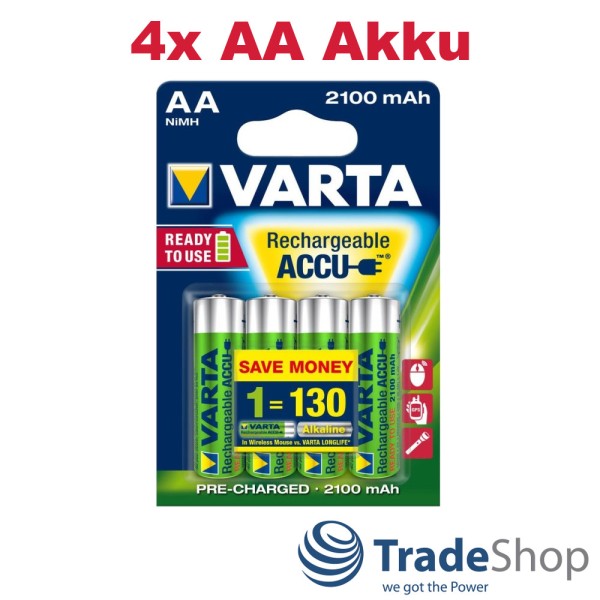 4x Varta AA Mignon Power Akkus Akku HR6 1,2Volt 4x 2100mAh