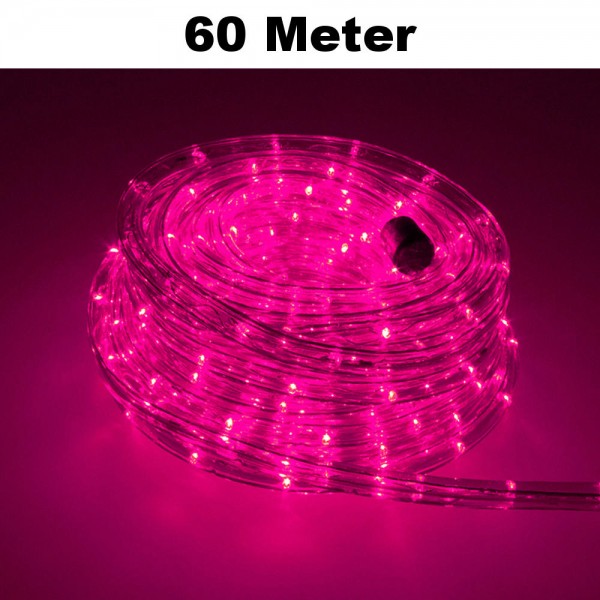 LED Lichtschlauch Lichterkette Beleuchtung Komplett-Set Pink 60m