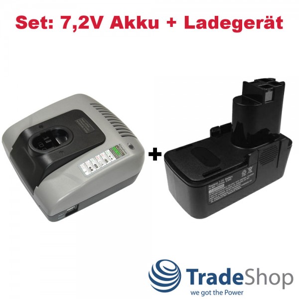 AKKU 7,2V 3300mAh Ni-MH + LADEGERÄT für Bosch 2607335153, 2607335031